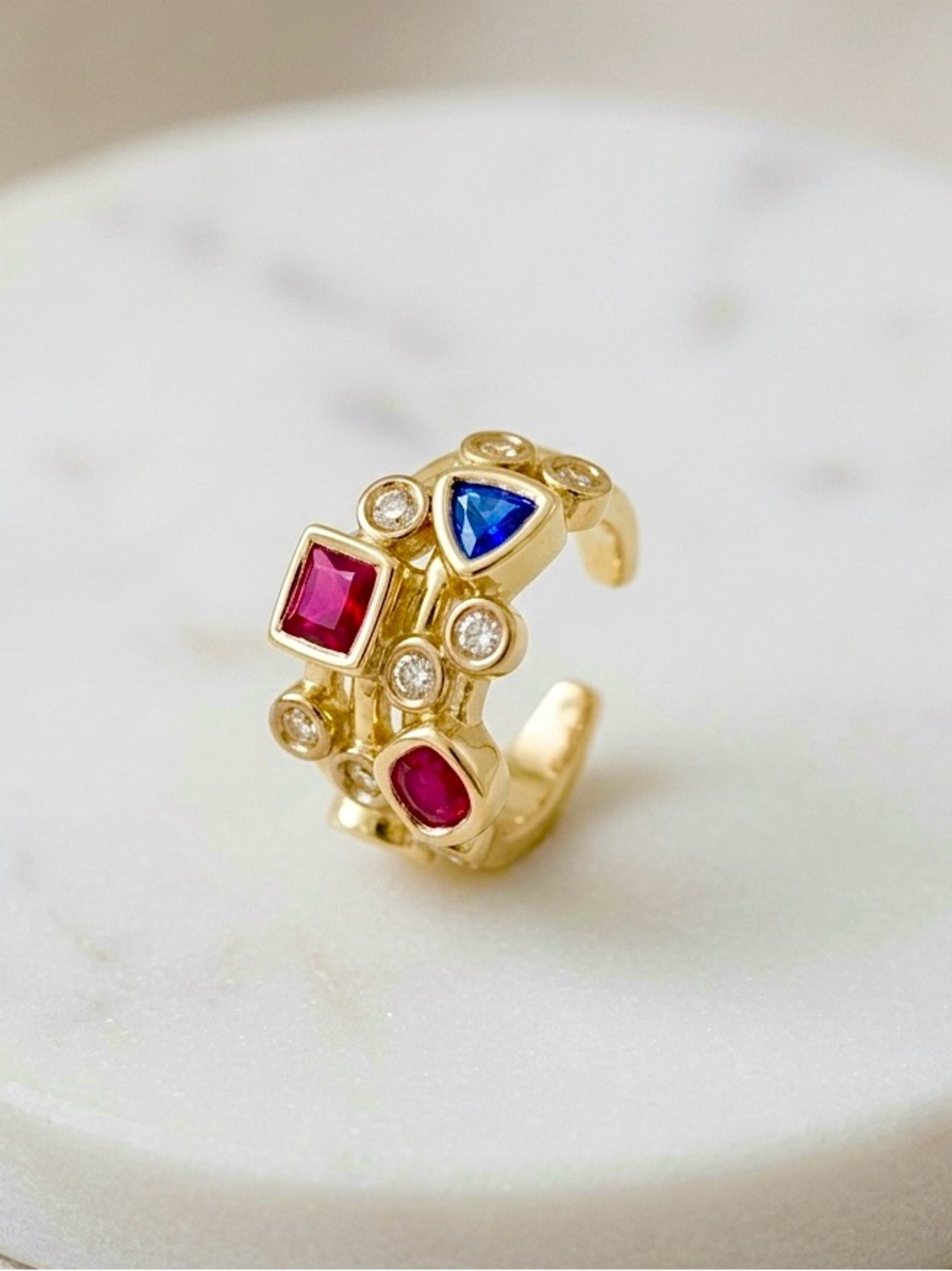 14k Gold Plated Multi-Color Crystals Ear Cuff | Minimalist Cartilage No Pierce